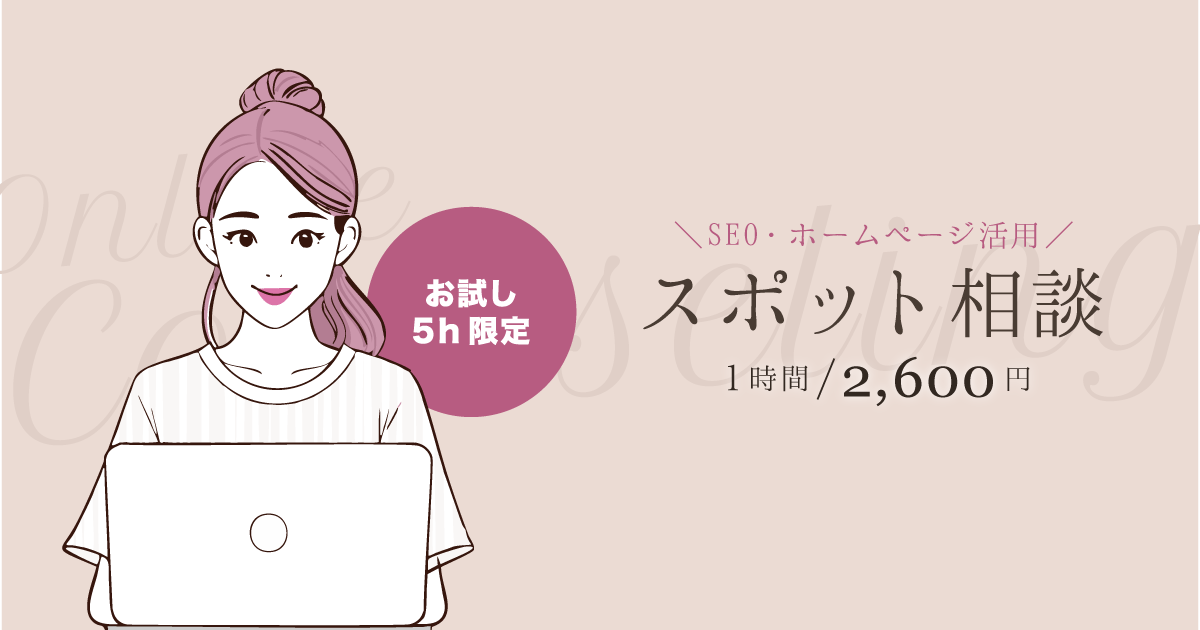 SEO・ホームページ活用！スポット相談(１時間2,600円)。